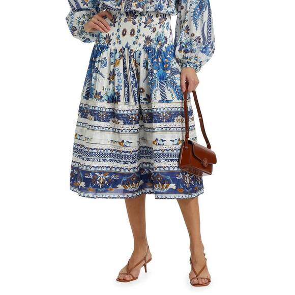 FARM RIO Dresses & Skirts - NEW FARM RIO ana tapestry cotton midi skirt in blue/white